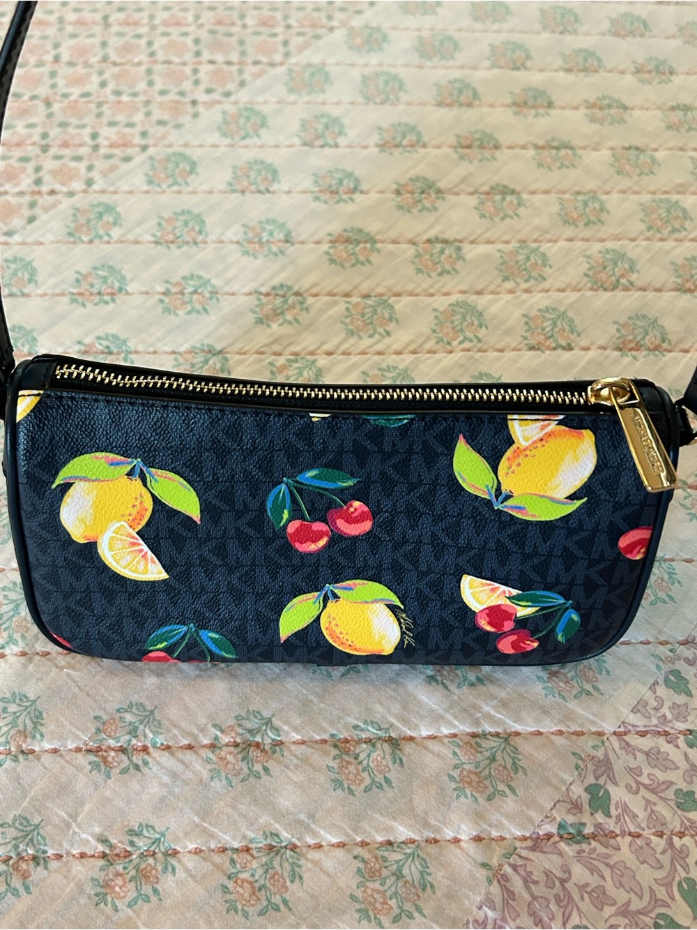 MICHAEL KORS Jet Set Fruit Print MK Logo Medium Pouchette In ADMIRAL BLUE NWT - Picture 9 of 13